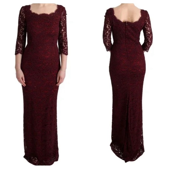 Dolce & Gabbana Bordeaux Floral Ricamo Sheath Long Dress (D1) - Picture 1 of 9